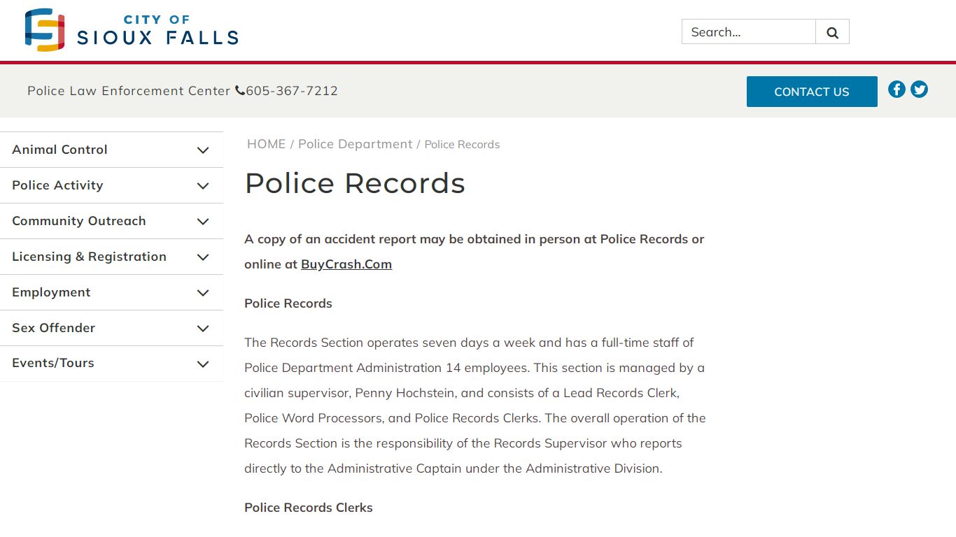 Police Records - City of Sioux Falls